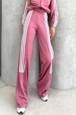 Trening de dama cu dungi in relief GHIZEL, jacheta si pantaloni evazati, Roz