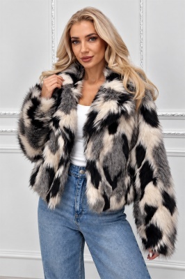 Blana animal print Ysolde din blana ecologica, cu interior satinat, Crem, Marime S/M