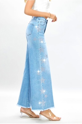 blugi de dama foarte evazati cu glitter