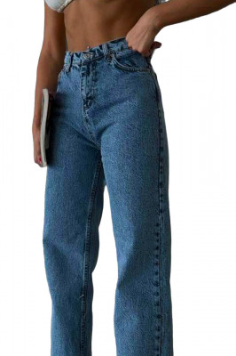 Blugi wide leg Yukatan, cu tiv perforat si aspect prespalat, Albastru deschis 2