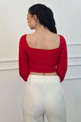 Top bluza elegant RUBINA, cu efect bufant si decolteu sweetheart, detaliu spate