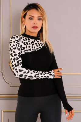 Bluza dama Catalina, cu fenta pentru deget si imprimeu asimetric, Animal print Leopard4
