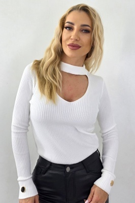 Bluza decupata Heart NOLA, cu butoni aurii, Alb