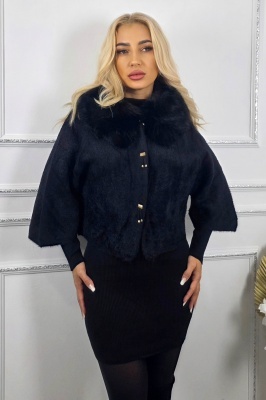 Bolero cu guler imblanit TONYA si inchidere capse, Negru, Marime S/M
