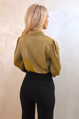 Camasa eleganta AVELA, cu brosa florala nedetasabila, Verde Olive, universala, detaliu spate