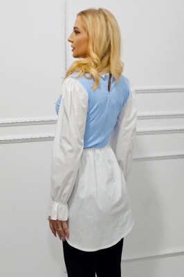 Camasa lunga tip rochie Damiana, panou cu efect de vestuta,  Albastru Baby Blue, Marime S/M detaliu spate