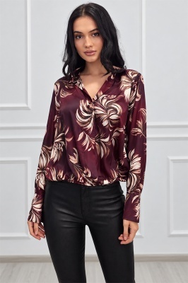 Cămașă office ANELIS, cu efect petrecut și croială asimetrică, Burgundy, Marime S/M