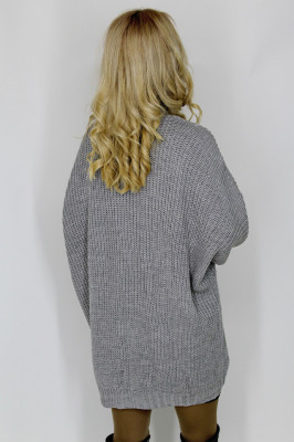 Cardigan lung Himmea, tricot, cu maneci oversize si croiala conica, Gri1