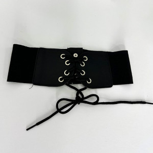 Centura corset MYN, din piele ecologica, elastica, cu snur, Negru1