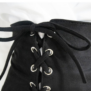 Centura corset Sanda neagra, lata, din piele intoarsa, cu banda elastica si snururi 