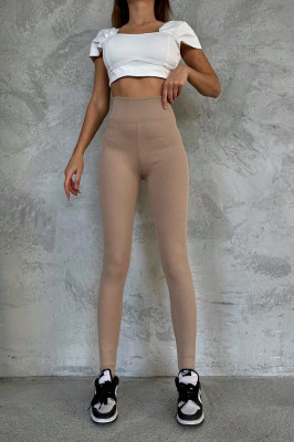 Colanti fitness Slim Vibes, aspect reiat, tetra si banda lata in talie cu efect modelator, Crem 5