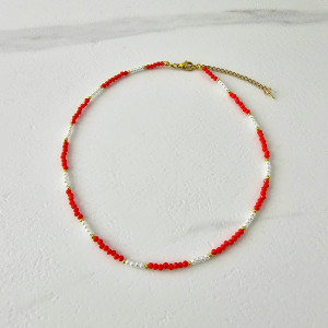 Colier choker Tennis, cu margele fațetate si lungime reglabila, Rosu1