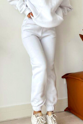 Compleu bumbac vatuit Alexis, bluza cu gluga si pantaloni cu buzunare, Alb 3