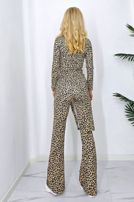Compleu casual, Agathea, pantaloni tetra evazati si bluza lunga asimetrica, Leopard 3