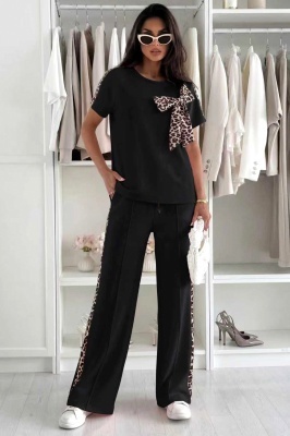 Compleu casual lejer Valesia, cu funda animal print, Negru, Marime S/M/L