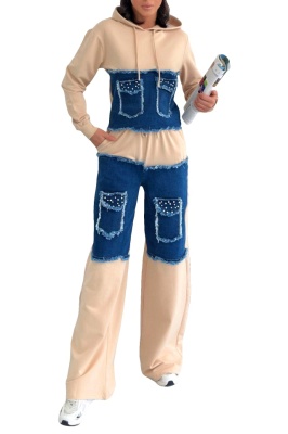 Compleu casual MIRRA Pearl, cu bumbac si denim, Bej 3