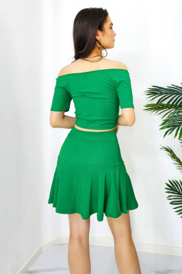 Compleu de vara Mariposa, cu fusta sport si bluza cu snur, Verde3