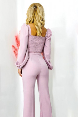 Compleu elegant Ezmera, cu camasa bufanta tip corset si pantaloni evazati, Marime universala spate