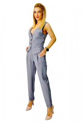 Compleu elegant TopStyle, cu vesta cambrata si pantaloni croi pană, Gri, Marime S/M 5