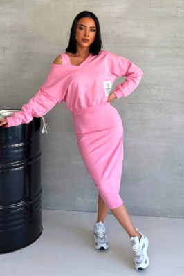 Compleu sport JoLLy, rochie lunga cu fermoar lateral si bluza lejera, Roz 4