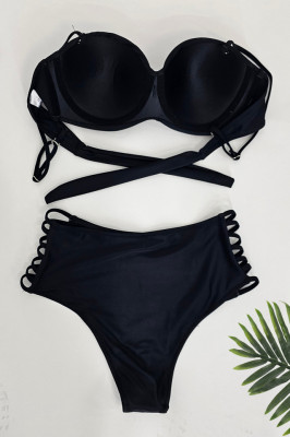 Costum de baie doua piese Azare, slip cu talie inalta si sutien balconet, Negru3