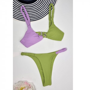Costum de baie doua piese Vivien in doua culori lila-olive-fata