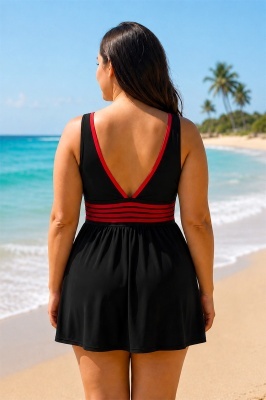 Costum de baie tankini,, Marimi Mari - Batal, Negru