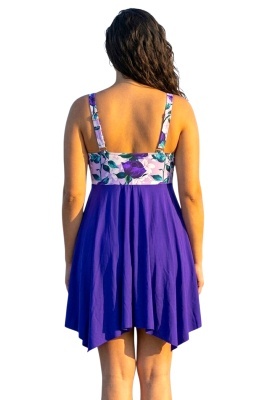 set de baie tankini ELARIS, cu bretele reglabile si boxeri, Marimi Mari - Batal, MOV Floral