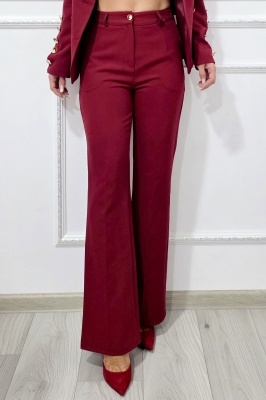 Costum elegant de dama Violetta, cu sacou si pantaloni lungi, Rosu detaliu pantaloni