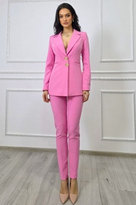 Costum office ARLENA, cu sacou cambrat si pantaloni conici, ROZ