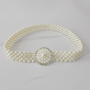 Curea elastica Pearly, catarama metalica decorativa si perle, Begonia argintiu 2