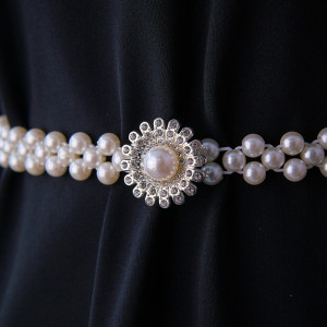 Curea elastica Pearly, catarama metalica decorativa si perle, Flower 3