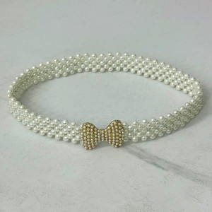 Curea elastica Pearly, catarama metalica decorativa si perle, Fundita1
