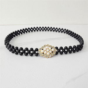 Curea elastica Pearly, catarama metalica decorativa si perle, Lotus 5
