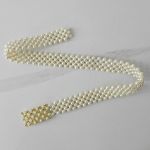 Curea elastica Pearly, catarama metalica decorativa si perle, Șah 3