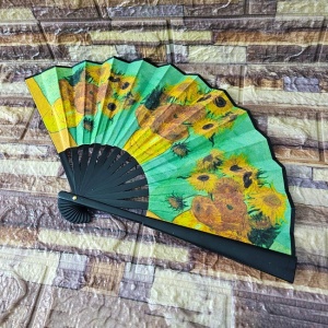 Evantai model japonez, pliabil, imprimat pe ambele parti, Floarea Soarelui, Van Gogh 3