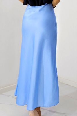 Fusta eleganta Penelope, cu textura satinata si croi lung, Albastru baby blue, Marime S/M/L 2