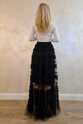fusta lunga boho tull transparent negru
