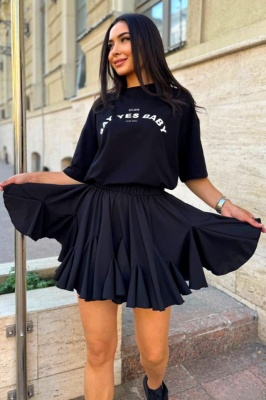 Fusta pantaloni cu volane, TWIST croiala scurta cu volum, Negru 1