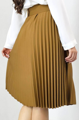 Fusta plisata eleganta Carmen, curea de aceeasi culoare inclusa, Maro, Marime S/M 2