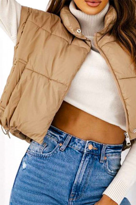 Geaca scurta 2 in 1, Twin, cu aspect matlasat si maneci detasabile, Crem, Marime S/M/L 5