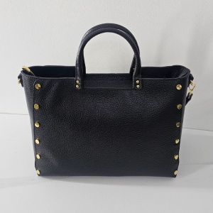 Geanta business, piele naturala, Prime Brief, cu detalii metalice aurii, Negru