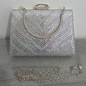 Geanta clutch pentru evenimente SUN POP, cu strasuri multicolore, Argintiu
