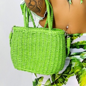 Geanta de plaja RATTAN, cu husa si lant detasabil, Verde deschis 2