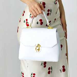 Geanta eleganta, Glamour Style, din piele naturala, business si curea detasabila, Alb  3