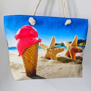 Geanta mare pentru plaja cu imprimeu de vara si manere tip sfoara, Ice Cream 3
