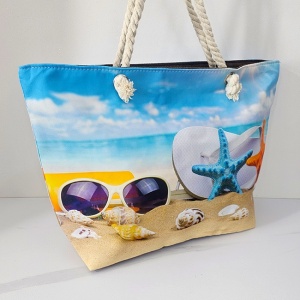 Geanta mare pentru plaja cu imprimeu de vara si manere tip sfoara, Sun Glasses 3