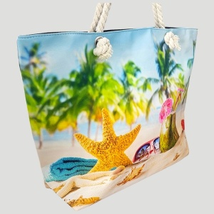 Geanta mare pentru plaja cu imprimeu de vara si manere tip sfoara, Paradise 3