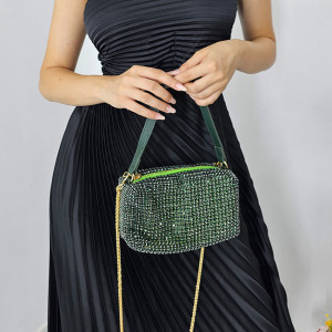 Geanta plic, Sparkle cu strasuri din pietre semipretioase, Verde 2