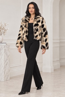Haina animal print Ysolde din blana ecologica, cu interior satinat, ARAMIU, Marime S/M